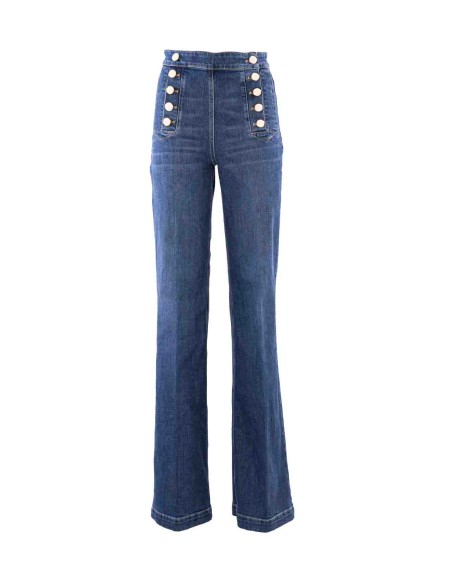 Shop ELISABETTA FRANCHI  Jeans: Elisabetta Franchi high-waisted cotton and lycra palazzo jeans.
Seafaring buttonhole on the basin.
Item composition: 79% Cotton 15% Lyacell 04% Elastomulieste 02% Elastane
Fit: Slim
Made in Italy.. PJ44D41E2-139